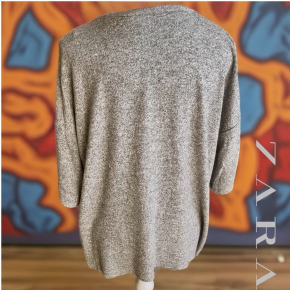 Zara Heather Gray Pearl Studded Short Sleeve Sweater - Picture 4 of 9